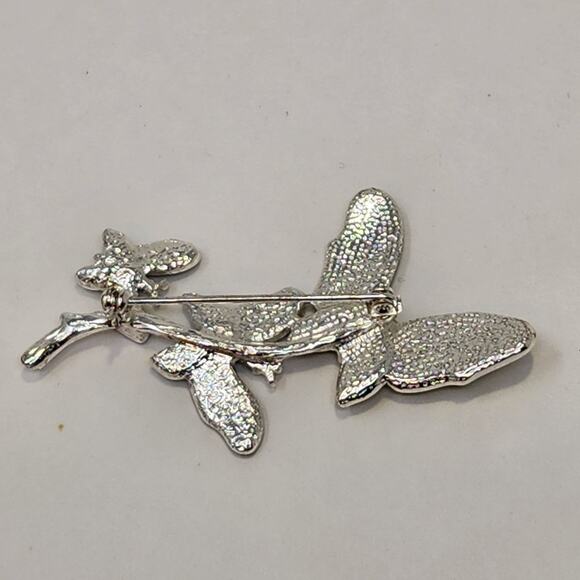 Butterfly Silver Tone Brooch Pin Green Blue Rhinestone Insect Fashion Jewelry - Picture 3 of 4